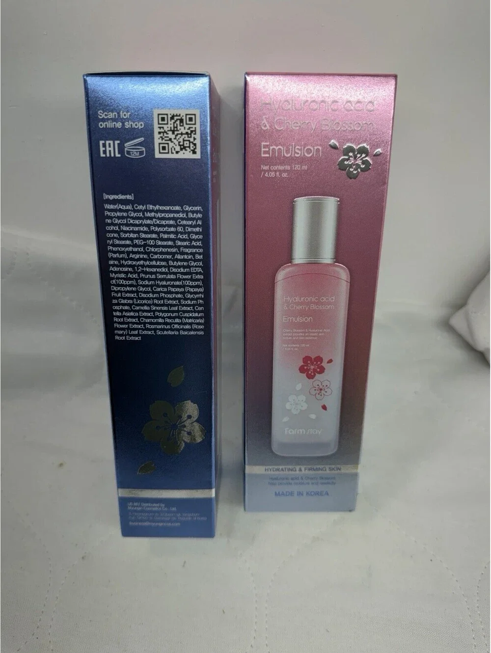 FarmStay Hyaluronic Acid Cherry Blossom Toner & Emulsion Set K-Beauty NEW